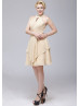 Beaded Halter Neck Champagne Chiffon Short Bridesmaid Dress
